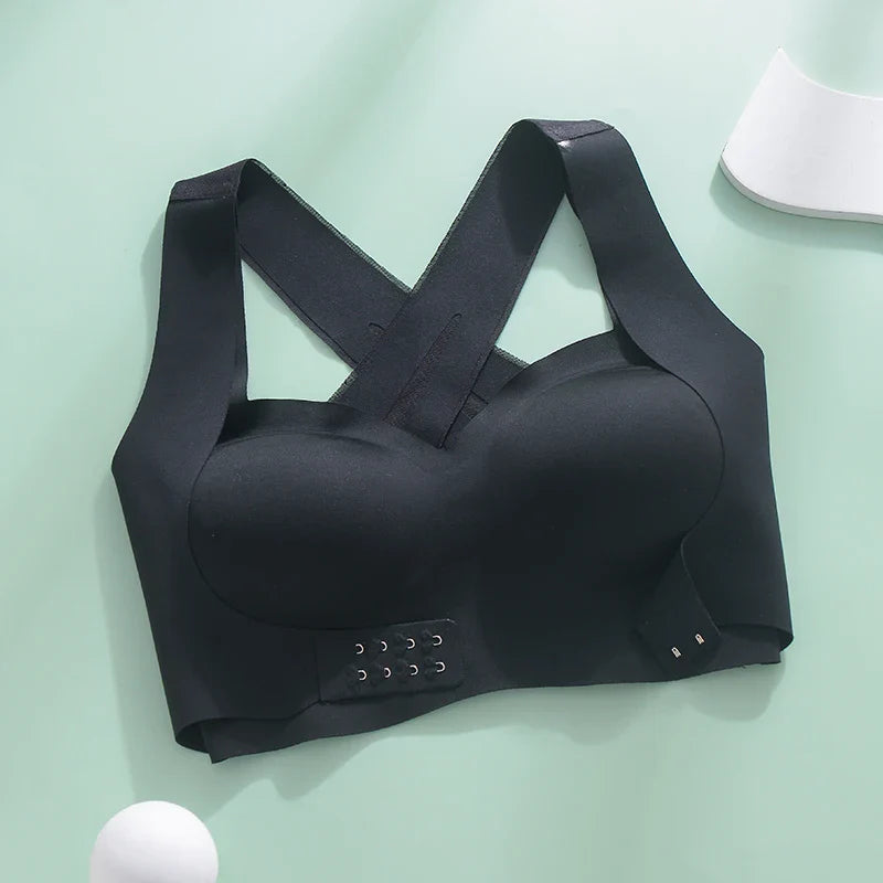 M-6XL Vest Women Seamless Underwear 2 In 1 Solid Adjustable Underwireless Bra Front Buckle Sexy Latex Shapers Humpback Corrected