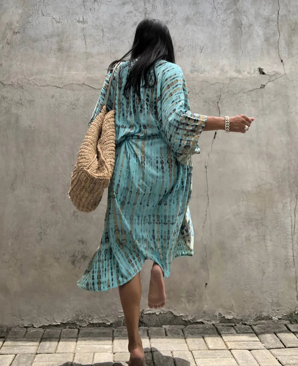 Beach Cover Ups for Swimwear Women Black Tie Dye Kimono Swimsuit Cape Summer Dress 2022 Beachwear Outfits Sales