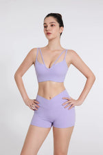 DIAS FIT JOY Women's Double Thin Shoulder Strap Yoga Vest with Chest Mat Sports Underwear V-neck Fitness Bra Yoga Back Beauty