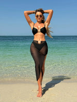 Sexy White Black Skirt 3 Piece Bikini Set 2025 Women Starfish Ornament Push Up High Waist Swimsuit Beach Bathing Suit Swimwear