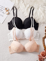 3Pcs-5Pcs Women's Bra with Patterned Engraved Cups, Sexy Lace Minimizer Bra, Underwire Push-Up Fashionable Women's Intimate Underwear