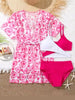 Girls 3pack Heart Print Cross Wrap High Waist Bikini Kids Swimsuit&Kimono 7-12 Years Children's Swimwear 2024 Teens Bathing Suit test
