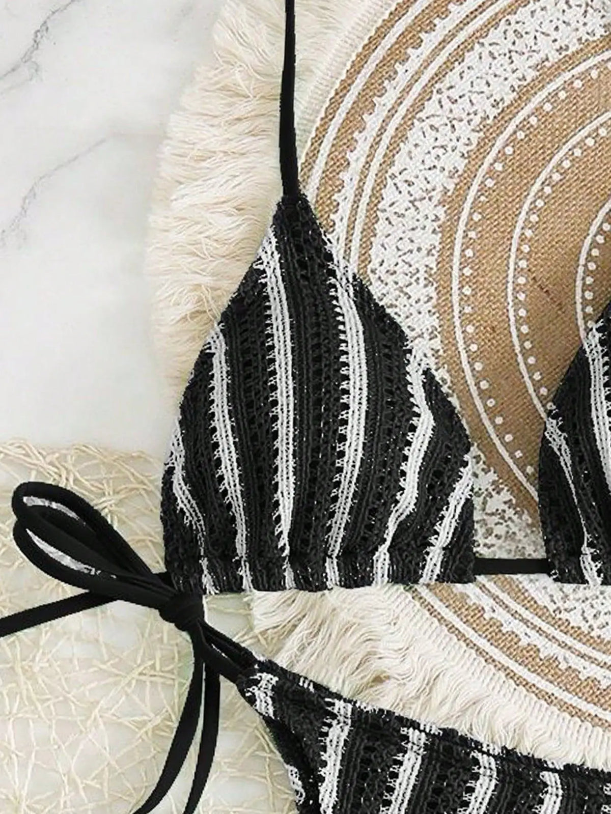 New Retro 3 Pieces Knitted Mesh String Bikini Set Swimsuit Women Blue Striped Swimwear with Shorts Beach Wear Boho Bathing Suit