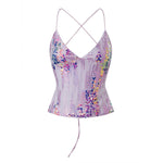 Women's Summer Deep V Neck Sequin Tank Tops Summer Fashionable Backless Sleeveless Spaghetti Strap Slim Fit Camisole