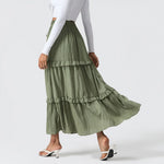 Elegant Women Long Tiered Skirt Summer Autumn Casual Ruffled Shirred Frill Trim Elastic Waist Drawstring A-Line Skirt Streetwear