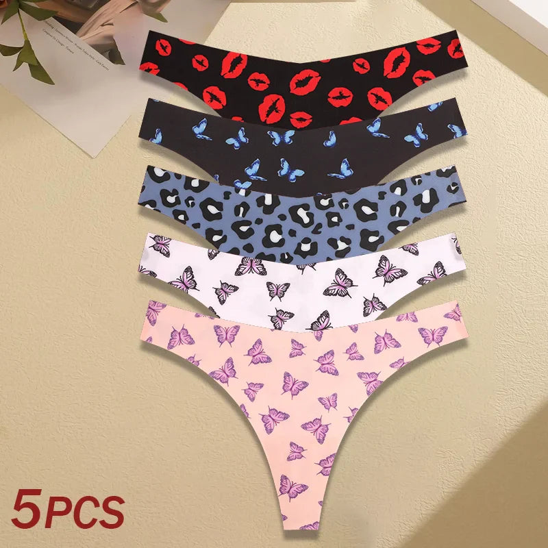 5Pcs Women G-string Seamless Sweet Fruit Thongs Low-waist Panties Ladies Soft Cute Thongs Female S-XL T-Back Panties Underwear