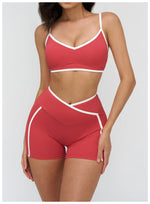 Patchwork Backless Yoga Sets Women Sportswear High Waist Gym Scrunch Bum Shorts Set Female Fitness Sports Suit Workout Clothes