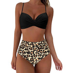 2026 Black Sexy Based Print Split High Waist Bikini Swimsuit For Women Two Piece Solid Color Swimwear Woman Push Up