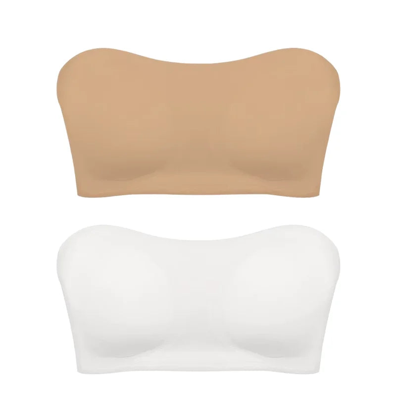 Women's Sexy Strapless Push Up Bra Removable Padded Seamless Ice Silk Top Women Invisible Beauty Back Anti-slip Off-shoulder Bra