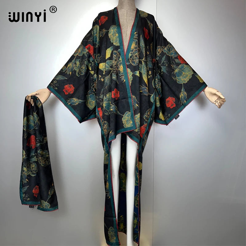 WINYI Summer Beach Wear Cover Up Irregular cardigan abaya dubai luxury Silky and skin-friendly sexy Holiday Kimono maxi dress