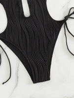 One Piece Swimsuit for Women 2024 Lace Patchwork Green Hollow Out Thong Swimwear Beach Bathing Suit Tie Side Backless Monokini