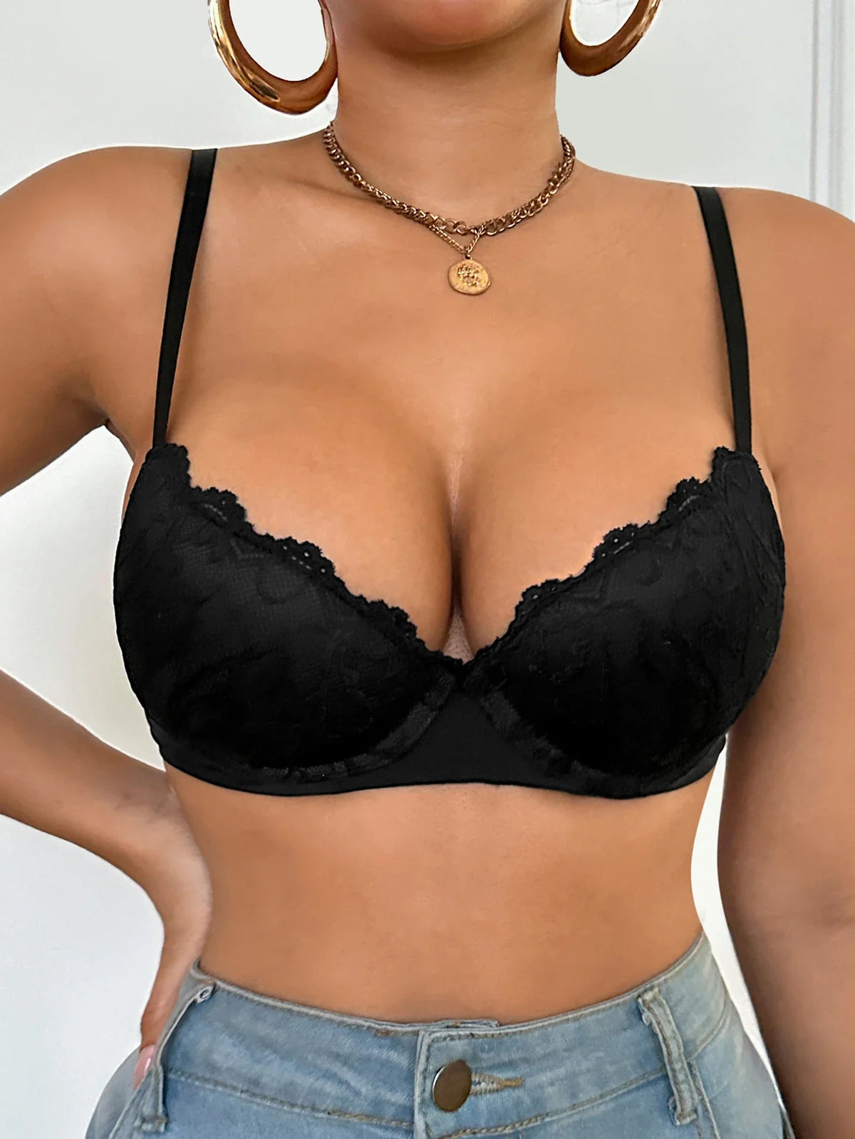 Knit Sexy Women's Thin Cup Lace Bras Lace Splicing Underwire Bra Push-Up Breathable Women's underwear