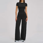 Yoga Set 2 Pieces Women Fitness Sportswear Gym Loose wide-leg pants Long-sleeved T-shirt Sports Crop Tops Tracksuit Workout Wear