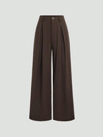Women's Elegant Jacquard Pleating Wide-Leg Pants Office/Commuting Solid Color Loose Casual Suit Pants, Autumn/Winter