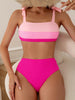 Sexy Tie Shoulder High Waist Bikinis Sets Two Pieces Pink Swimsuit Women Padded Swimwear Bandeau Brazilian Biquini Beach Wear test
