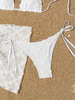 Sexy White Lace Cover Up Skirt 3 Piece Swimsuit Women Bandage Thong Bikini 2025 Summer Push Up Beach Bathing Suit Skirt Swimwear