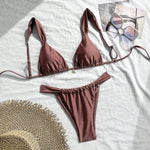Sexy Starfish Ornament Bikini Set 2026 Women Sky Blue Pleate Push Up Bra Pleate Thong Swimwear Beach Bathing Suit Micro Swimsuit