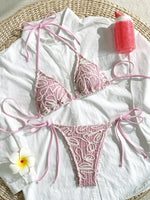 Sexy Pink Lace Micro Bikini 2026 Women Brazilian Push Up Bra Tie Side Thong Swimsuit Beach Holiday Bathing Suit 2 Piece Swimwear