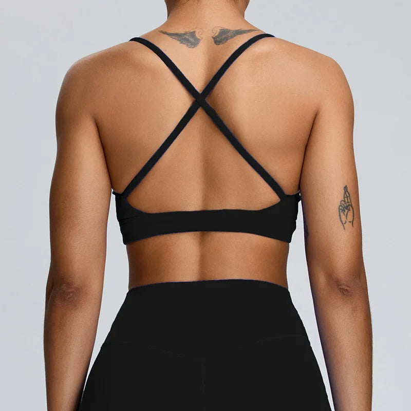 Solid Color Cross Back Women Fitness Underwear Sports Bra Running Top Gym Yoga Athletic Tight Workout Jog Soft With Backless Bra