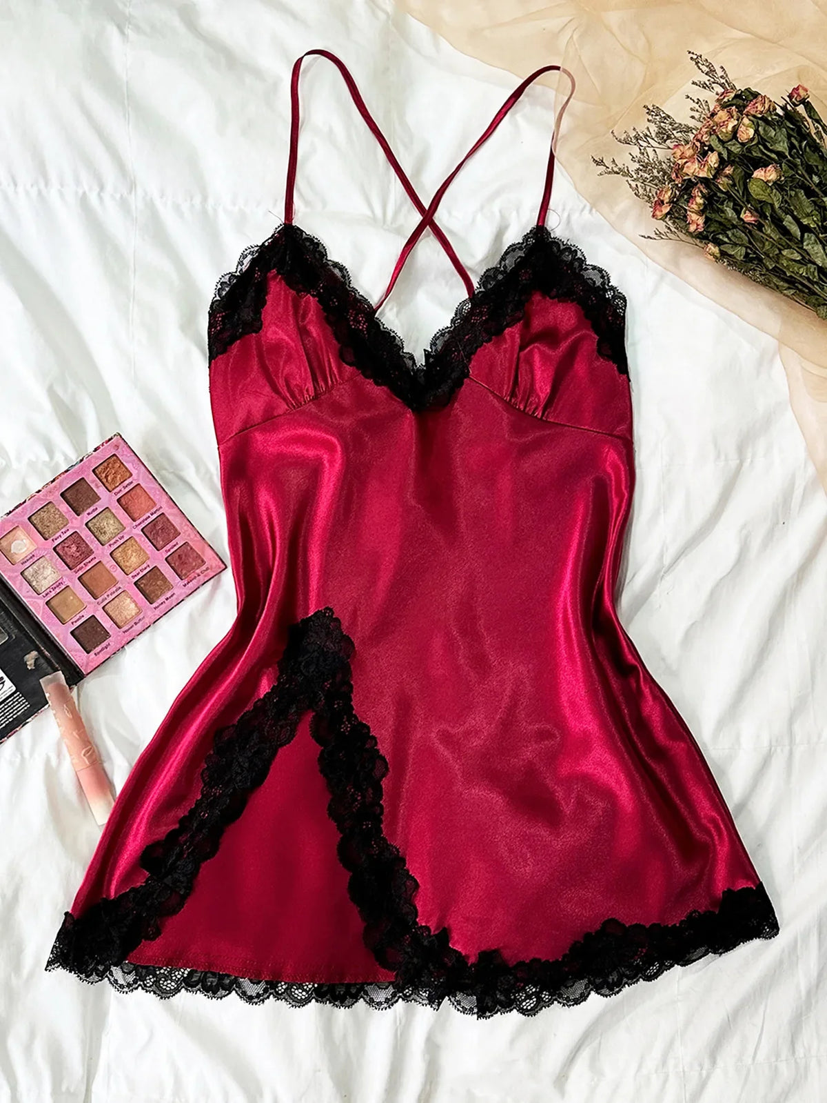 Summer Nightwear Women's Satin Pajama Set Fashion V-Neck Lace Strap Nightwear Loungewear For Sleeveless Pink Nightwear Set