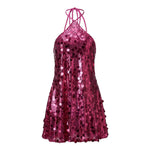 Women Halter Dress Sparkly Sequin Mini Dresses Clubwear Party Date Outfits Sexy Bodycon Dress Sexy Sleeveless Backless Dress
