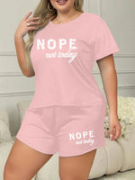 Letters Print Pajama Set Short Sleeve Tee And Elastic Shorts Plus Size Fit Women's Casual Attire Sports Wear Loungewear Homewear
