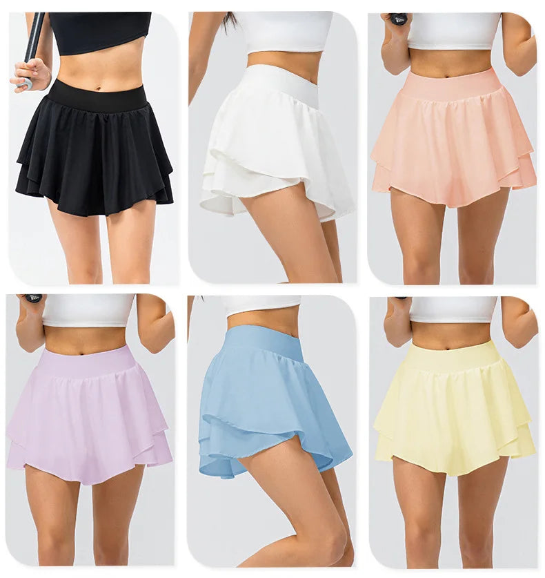 Summer Golf Skirt Women High Waist Running Outdoors Tennis Sport Skirt Pockets Fitness Gym Casual Shorts Athletic Workout Skirts