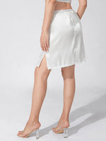 Women's Solid Color Skirts Elastic Waist Satin Underskirt Lace Trim Skirt for Under Dresses Black/White