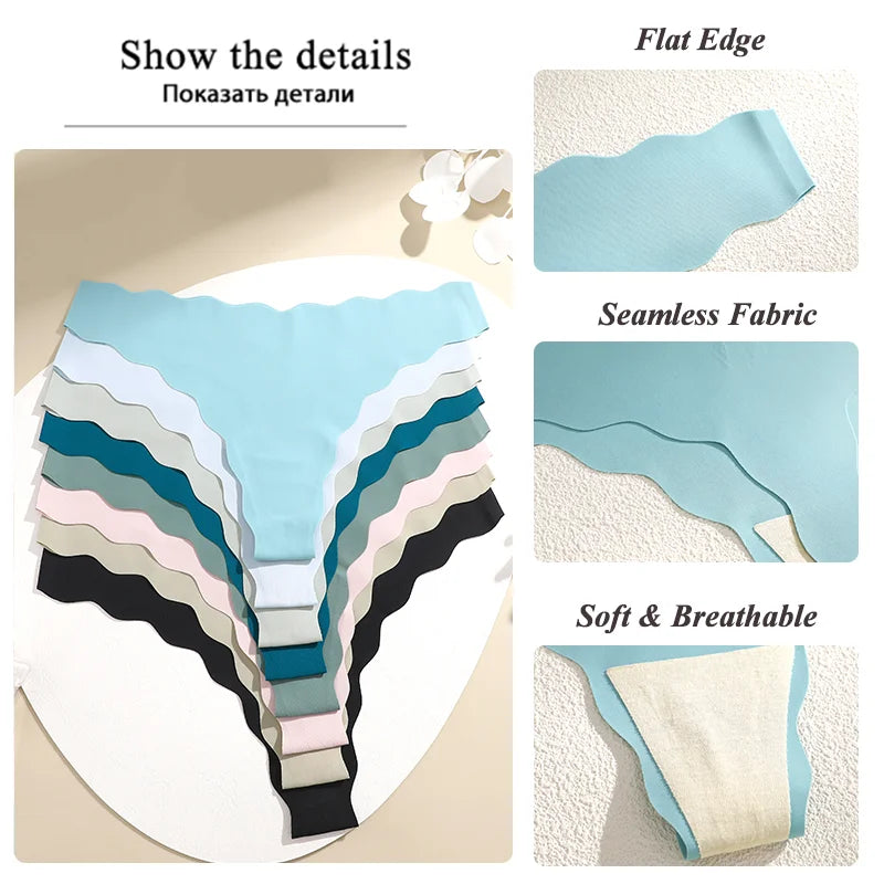 Women Sexy Seamless Panties Wavy Design Ultra-thin Panties Women Ice Silk Underwear Sexy Panty Low Waist G-string Female Solid