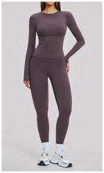 New Yoga Set 2PCS Gym Clothes Workout Outfits Women Long-sleeved T-shirt Sportswear Tracksuits Fitness Sports Vest Gym Leggings