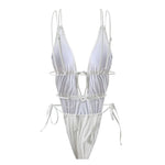 2026 New Deep V One Piece Black Swimsuit Halter Solid Color Women's Backless Bathing Suit Bandage White Swimwear For Female