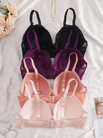 4PCS Plus Size Lace Women's Underwear Set Underwire Push Up Bra Rhinestone Bow Comfort B C D Thin Cup Bras Women
