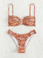 Sexy Pleate Micro Bikini Women U Neck Push Up Orange Floral Print Micro Swimsuit 2025 Summer Bathing Suit Lace Up Thong Swimwear