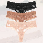 3Pcs Lace Sexy Thongs Women Low-Rise Briefs Sexy Soft Ladies Underwear Trendy Floral Underpants Female Flowery Panty Lingerie