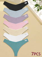 New 7Pcs Women Cotton Waffle Style G-string Panties Ladies Soft Thongs Female S-XL Low-Rise T-Back Panties Bikini Underwear 2024