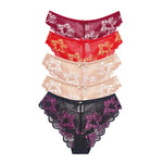 5pcs Lace Sexy Women Panties Mid Waist Perspective Floral Ladies Briefs Breathable Comfortable Female Underwear