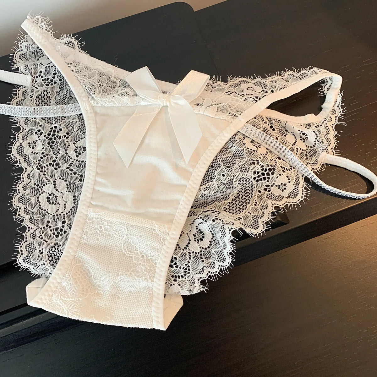Rhinestones Girls Sexy G String Lace Panties Women Underwear Briefs Hollow Out Thong Transparent Lingerie Intimates