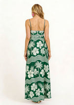 Women Floral Geometric Neck Long Party Dress Fashion Sleeveless Spaghetti Strap Dress Fashion Vacation Cocktail Flowy Sun Dress