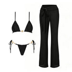 Black 3Pc Button Bikini Sexy Swimsuit Women 2026 New Swimwear Lace Skirt Swim Suit Push Up Bathingsuit Bandeau Biquini Beachwear