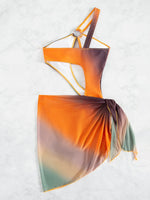 Sexy Orange Tie Dye Gradient One Piece Swimsuit 2025 Women One Shoulder Hollow Out Skirt Swimwear Bathing Suit Thong Monokini