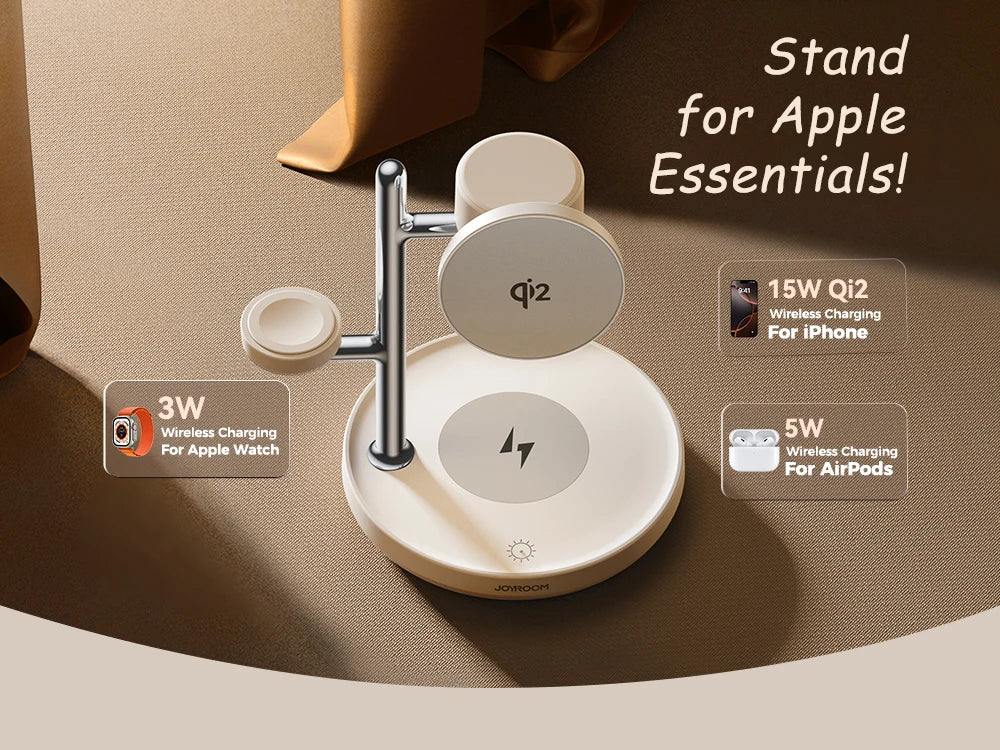 Joyroom 4-in-1 Qi2 Fast 15W Wireless Charger Magnetic Charging Station For iPhone 16-12 Series For iWatch For AirPods 4/3/2/Pro