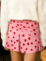 Women Heart Print Ruched Skirt Fashion Streetwear Casual Mini Skirt Valentine'S Day Mini Skirts High Waist Skirts Streetwear
