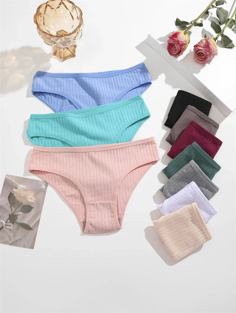 3PCS Women's Cotton Briefs Panties Female Sexy Low Waist Underwear M-XL Breathable Panty Girls Comfortable Intimates Lingerie