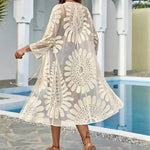 One SizeSexy Lace Up Summer Beach Cover Up Solid Color Women Beach Dress Flower Embroidery Women Clothes
