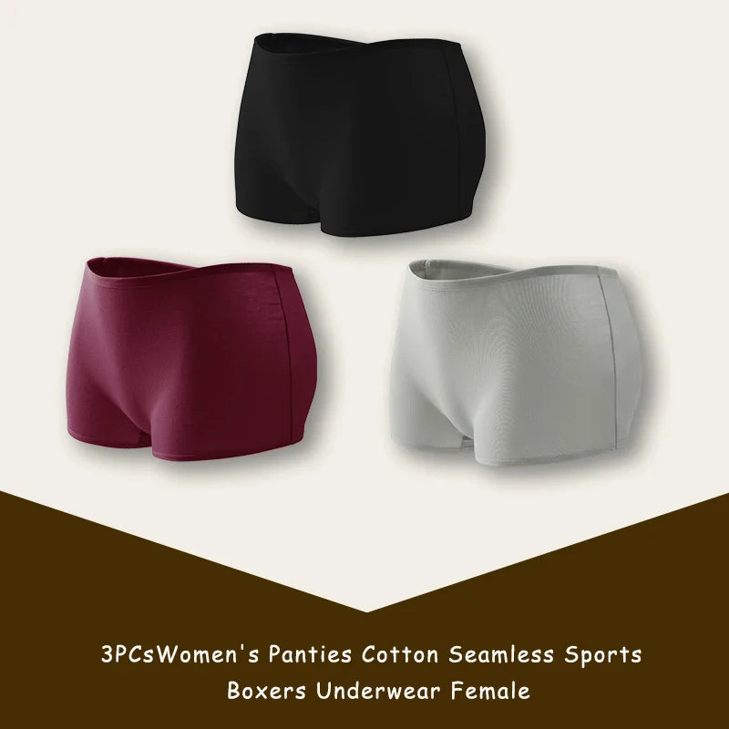 3PCS/SET Women Panties Cotton Seamless Sports Boxers Underwear Female Solid Color Briefs Cozy Lingerie Intimate Underpants XS-XL