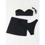 New White 3 Pieces Starfish Bandeau Bikini Set Swimsuit Women Swimwear with Sarong Skirts Dress Beach Wear Cut Out Bathing Suit