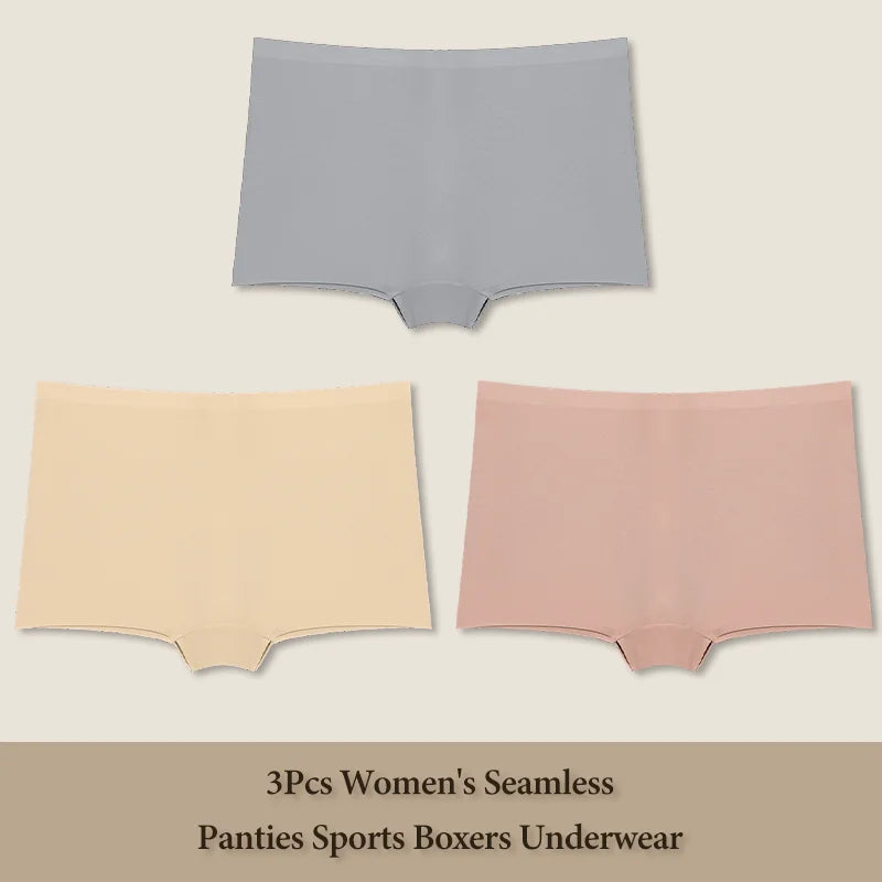 3Pcs Women's Seamless Panties Sports Boxer Underwear Female Solid Color Comfortable Briefs Cozy Lingerie Intimate Underpant S-XL