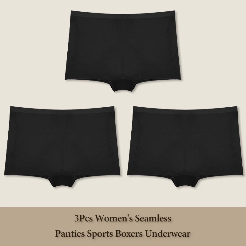 3Pcs Women's Seamless Sports Boxers Underwear Female Solid Color Panties Comfortable Brief Cozy Lingerie Intimate Underpant S-XL