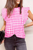 Checkered Ruffled Sleeve Frilled Neck Blouse test