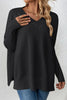 Slit V-Neck Dropped Shoulder Sweater test